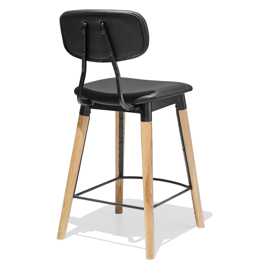 French Industrial Kitchen Stool  - Upholstered -  Ash