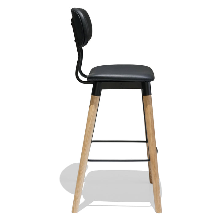 French Industrial Bar Stool - Upholstered - Ash