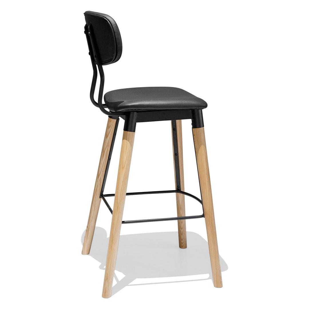French Industrial Bar Stool - Upholstered - Ash