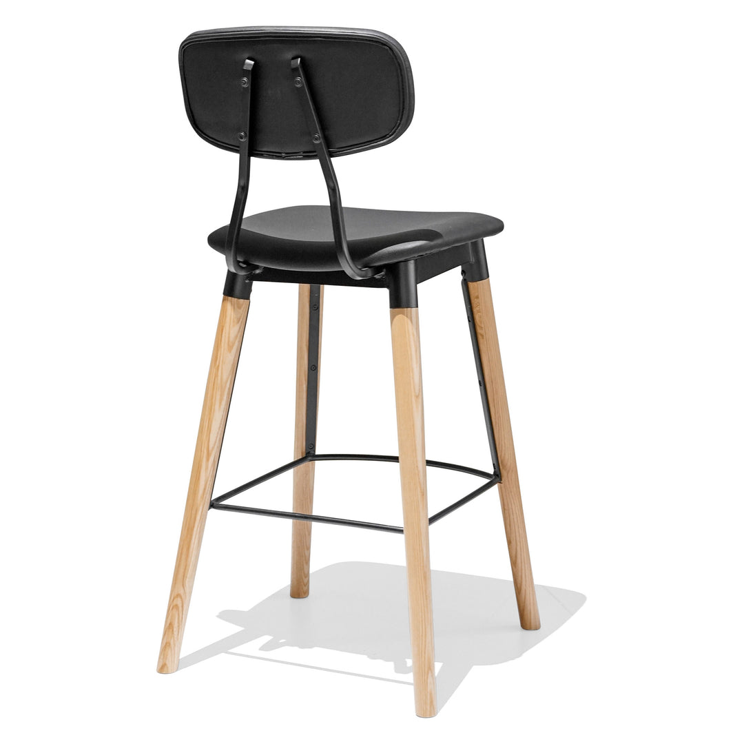 French Industrial Bar Stool - Upholstered - Ash