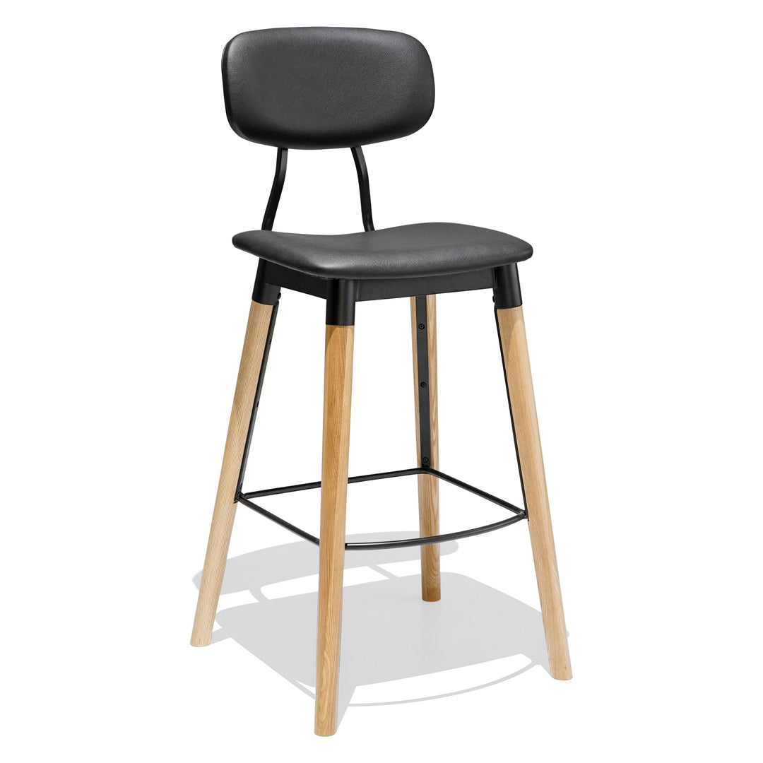 French Industrial Bar Stool - Upholstered - Ash