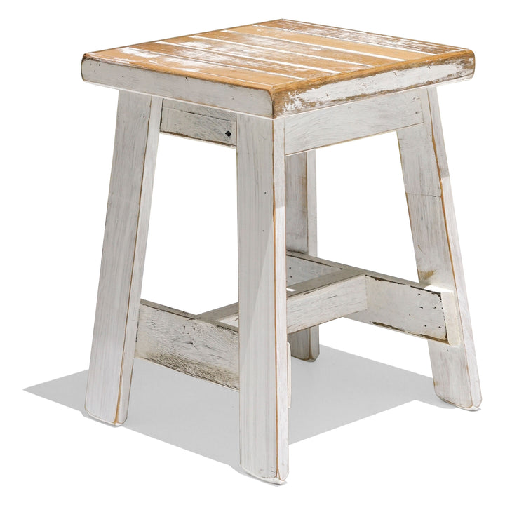 Recycled Hardwood Stool - Rustic White Finish