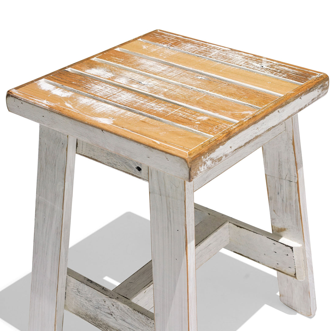 Recycled Hardwood Stool - Rustic White Finish