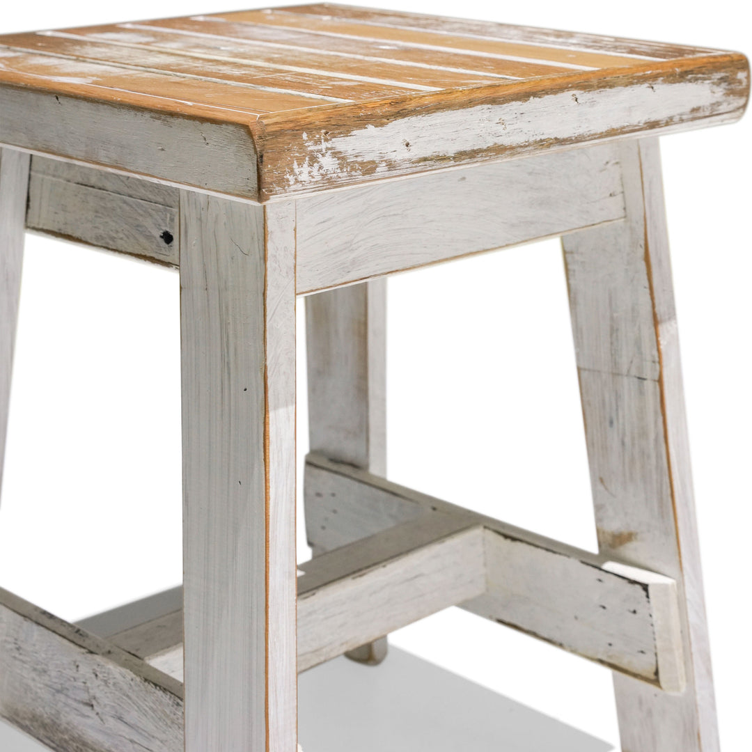 Recycled Hardwood Stool - Rustic White Finish